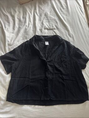 Abound Black Short Sleeve Button Front Top